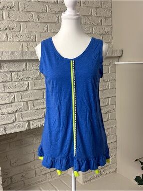 NWT Tribal Cobalt Blue Tank with Neon Yellow Tassel Trim Size Medium